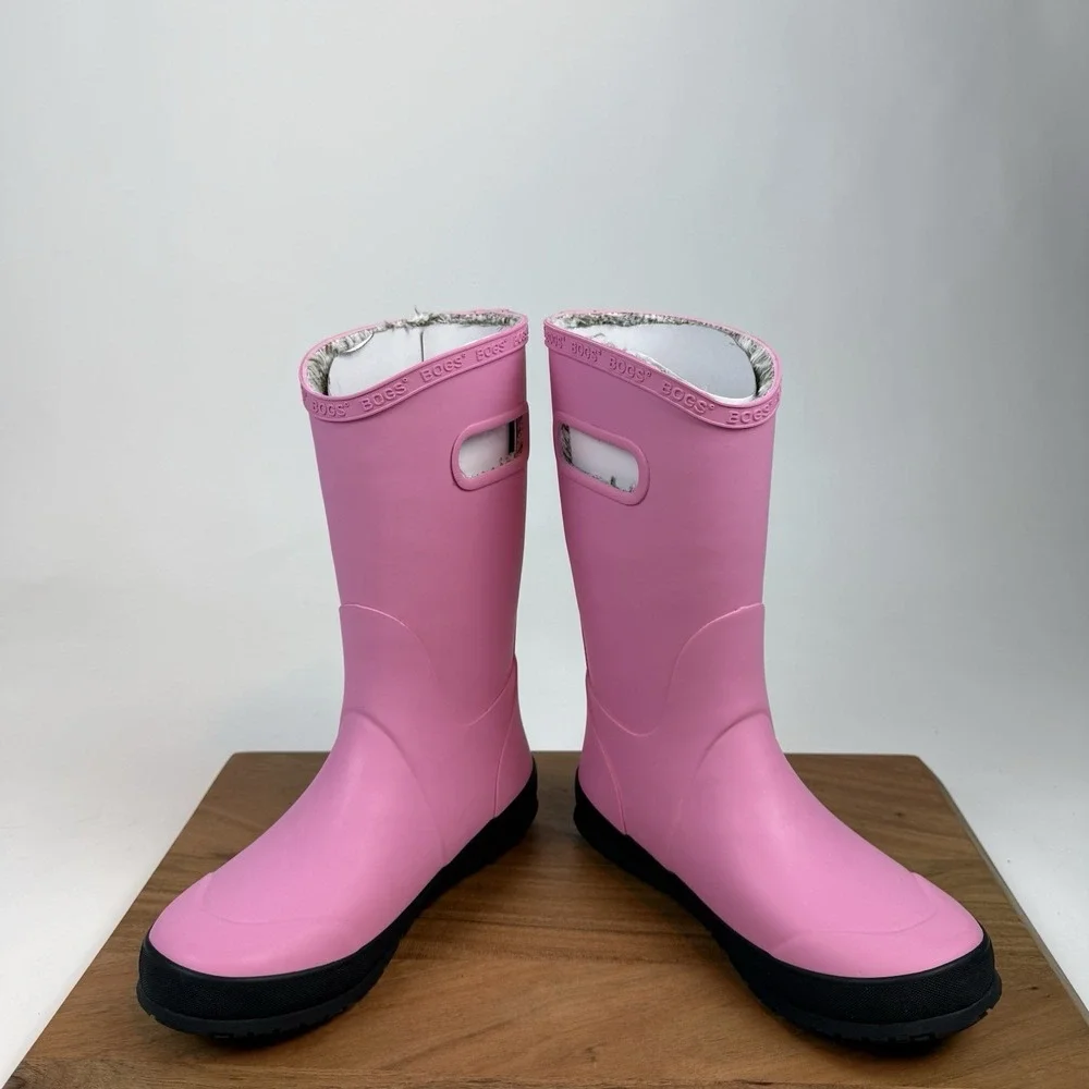 New NIB Big Kids Childrens Bogs Rainboot Plush Pink Waterproof‎ Boots Size 4 Y